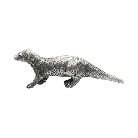 English-made pewter weasel figurine ornament walking with long body and tail, first side view XCSORN098