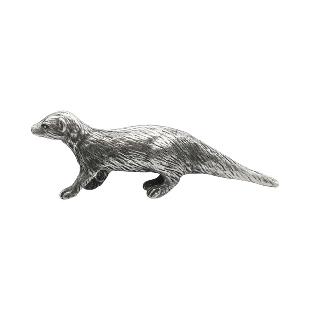 English-made pewter weasel figurine ornament walking with long body and tail, first side view XCSORN098