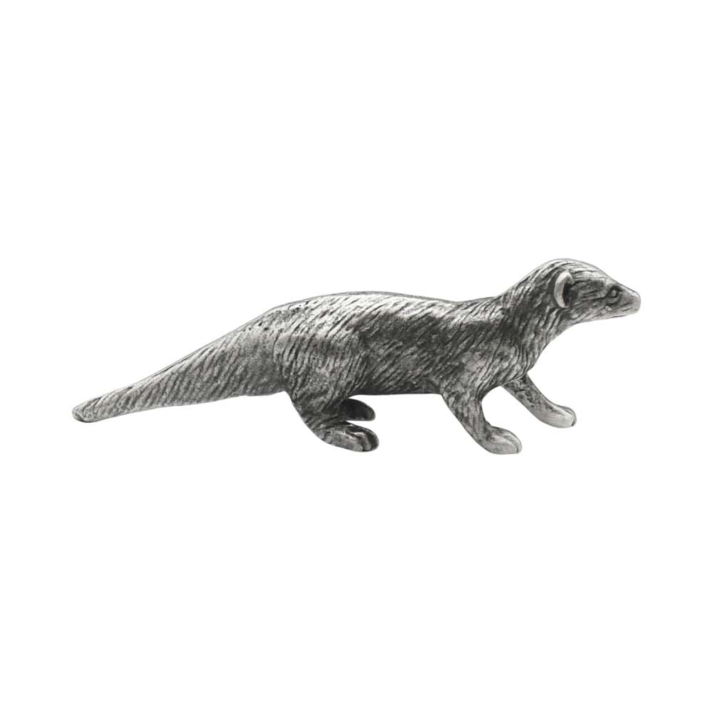 English-made pewter weasel ornament opposite profile showing detailed fur and paws XCSORN098