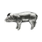 English made pewter pig figurine ornament with floppy ears and curled tail, first side profile XCSORN099
