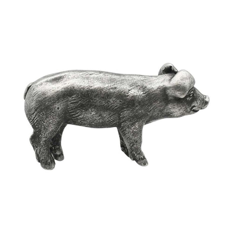 English made pewter farmyard pig figurine ornament opposite side view XCSORN099