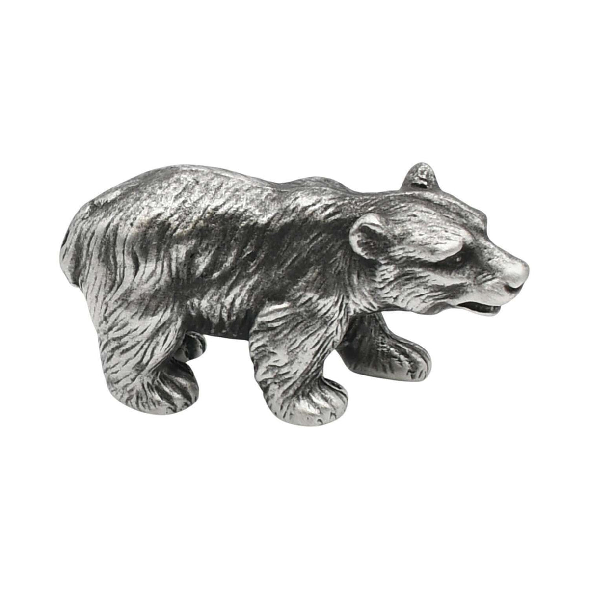 English made pewter bear figurine ornament in walking pose with detailed fur first side XCSORN100