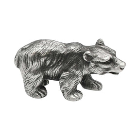 English made pewter bear figurine ornament in walking pose with detailed fur first side XCSORN100