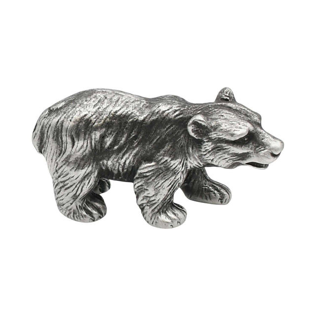 English made pewter bear figurine ornament in walking pose with detailed fur first side XCSORN100