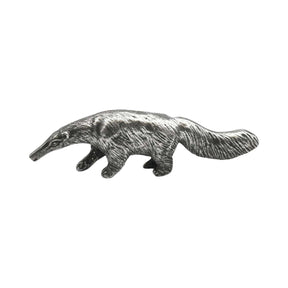 English-made pewter anteater figurine ornament walking with long snout and bushy tail, first profile XCSORN102