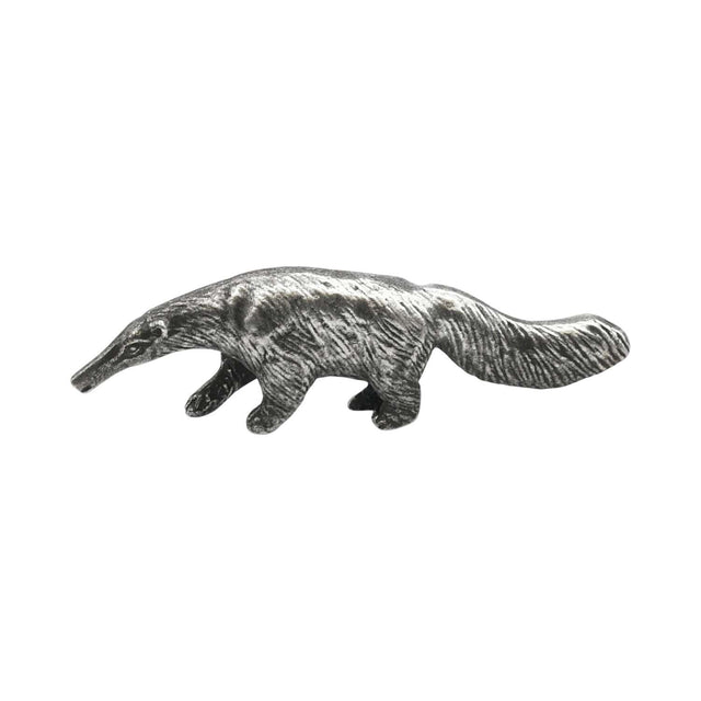 English-made pewter anteater figurine ornament walking with long snout and bushy tail, first profile XCSORN102