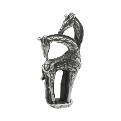 English made pewter two giraffes figurine ornament reverse view showing textured coats XCSORN103