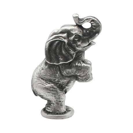 English made pewter circus elephant figurine ornament opposite side showing large ear and curled trunk XCSORN105