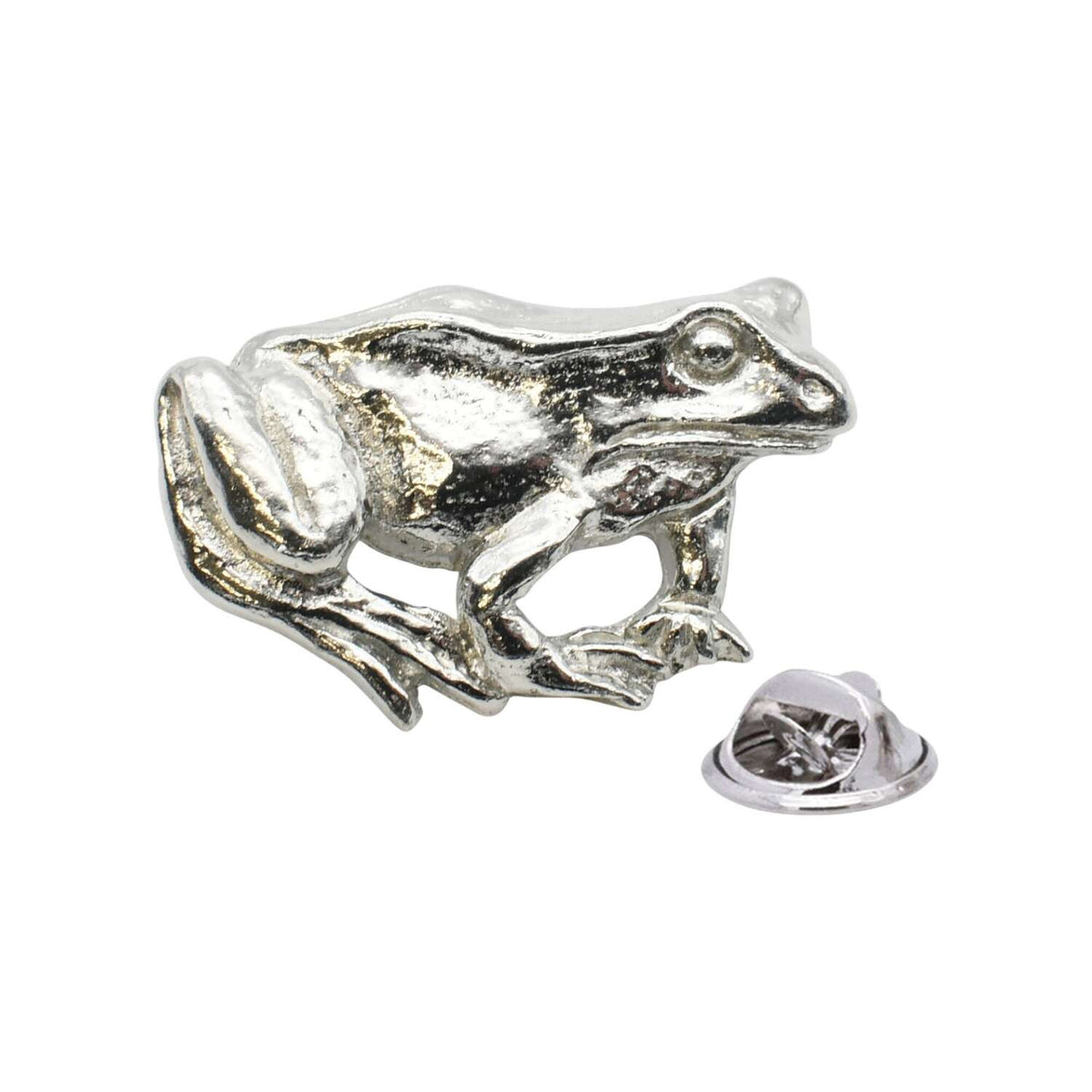 Shiny bright finish frog pewter lapel pin badge with clutch fastening