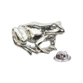 Shiny bright finish frog pewter lapel pin badge with clutch fastening