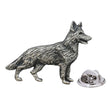 Antique finish German Shepherd dog pewter lapel pin badge with clutch fastening