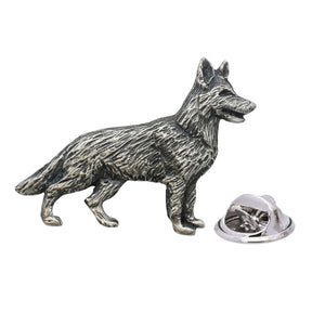 Antique finish German Shepherd dog pewter lapel pin badge with clutch fastening