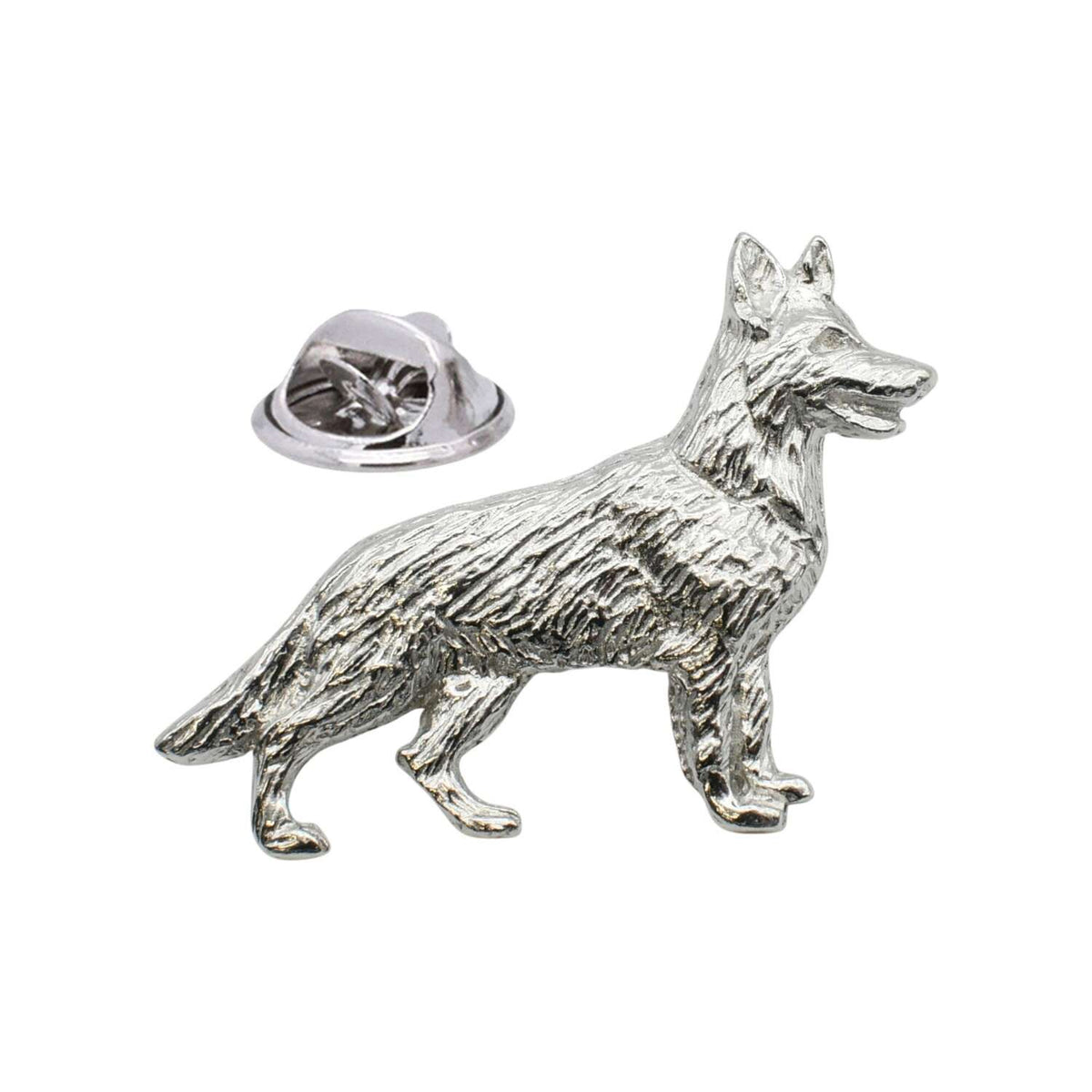 Shiny bright finish German Shepherd pewter lapel pin badge with metal clutch fastening
