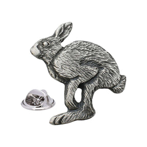 Antique finish hare pewter lapel pin badge with metal clutch fastening