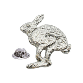 Shiny bright finish hare pewter lapel pin badge with metal clutch fastening