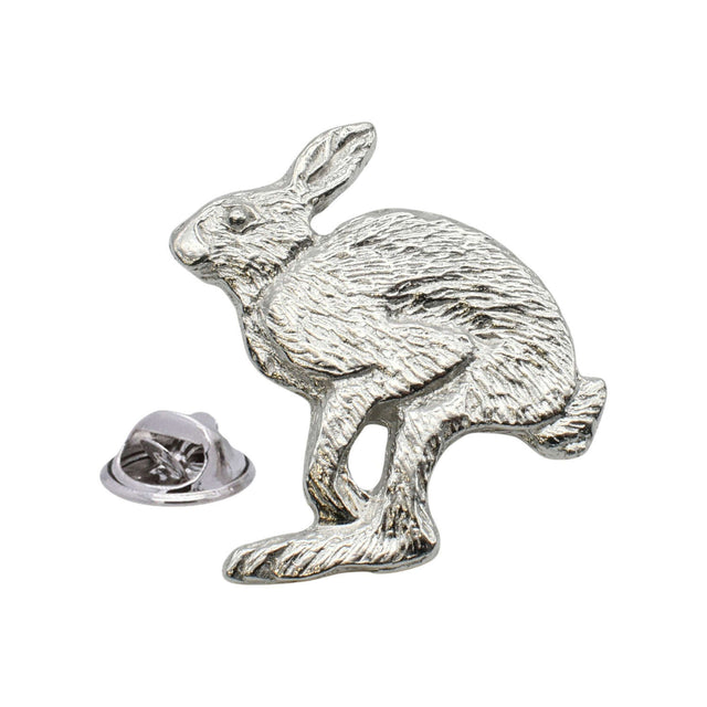 Shiny bright finish hare pewter lapel pin badge with metal clutch fastening