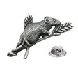 Antique finish mouse pewter lapel pin badge on leafy branch with clutch fastening