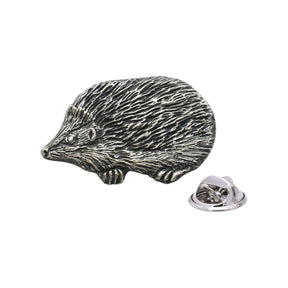 Antique finish hedgehog pewter lapel pin badge with clutch fastening