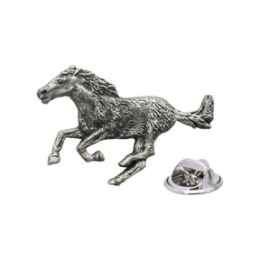Antique finish galloping horse pewter lapel pin badge with clutch fastening