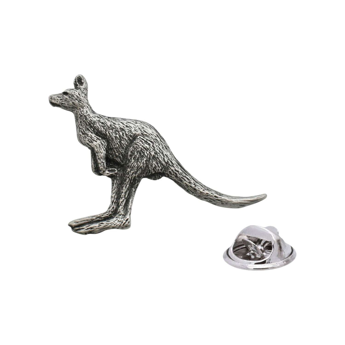 Antique finish kangaroo pewter lapel pin badge with clutch fastening