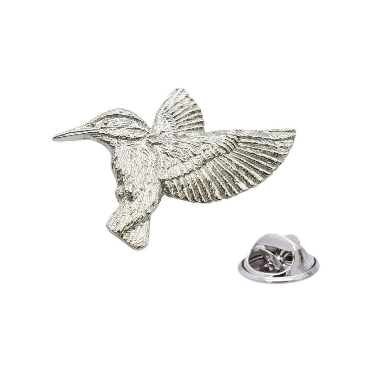 Shiny bright finish kingfisher pewter lapel pin badge with clutch fastening