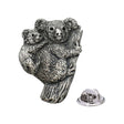Antique finish pewter koala and baby lapel pin badge with clutch fastening