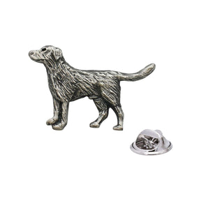 Antique silver finish Labrador Retriever dog lapel pin badge with butterfly clasp
