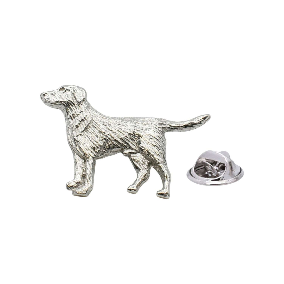 Shiny bright silver finish Labrador Retriever dog lapel pin badge with butterfly fastening