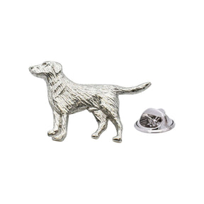 Shiny bright silver finish Labrador Retriever dog lapel pin badge with butterfly fastening