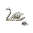 Shiny bright silver-coloured swan lapel pin badge with curved neck, detailed wings and butterfly clasp