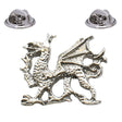 Bright silver-coloured Welsh dragon lapel pin with raised wing and two butterfly clasps