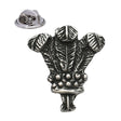 Antique silver-coloured small Prince of Wales Three Feathers lapel pin with coronet and butterfly clasp