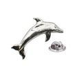 Shiny bright silver-coloured jumping dolphin lapel pin badge with dorsal fin and butterfly clasp