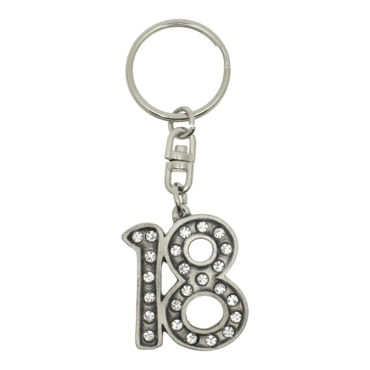 18th birthday pewter keyring decorated with crystals