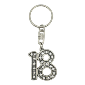 18th birthday pewter keyring decorated with crystals