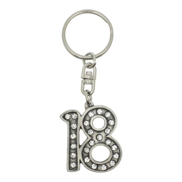 18th birthday pewter keyring decorated with crystals