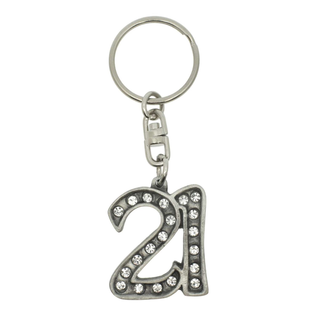 21st birthday pewter keyring with crystal embellishments