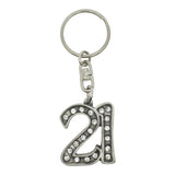 21st birthday pewter keyring with crystal embellishments