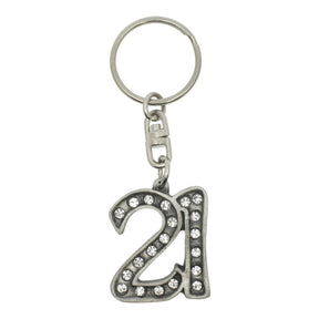 21st birthday pewter keyring with crystal embellishments