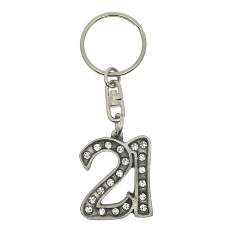 21st birthday pewter keyring with crystal embellishments