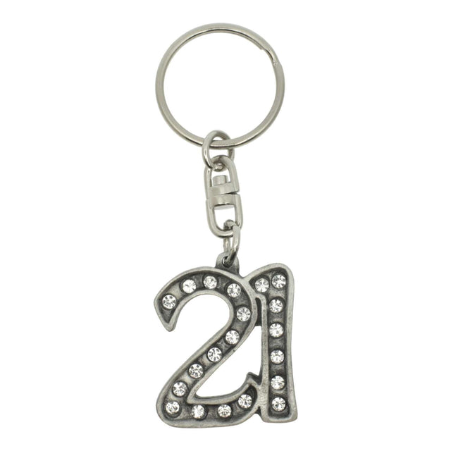 21st birthday pewter keyring with crystal embellishments