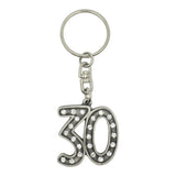 30th birthday pewter keyring with sparkling crystal accents