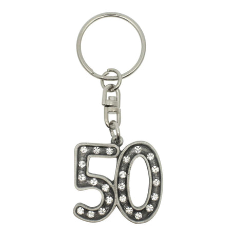 50th birthday pewter keyring with crystal accents