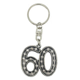 60th birthday pewter keyring with clear crystals