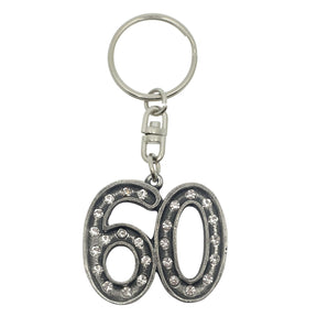60th birthday pewter keyring with clear crystals