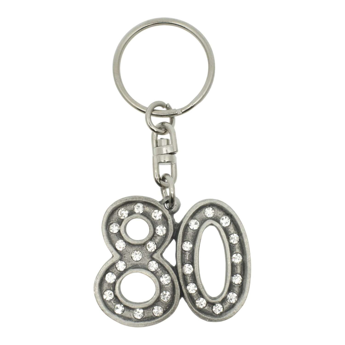 80th birthday pewter keyring with crystal accents