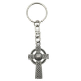 Celtic cross pewter keyring with detailed knotwork