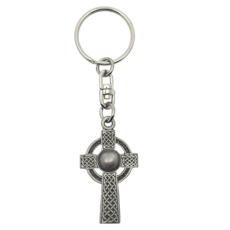 Celtic cross pewter keyring with detailed knotwork