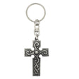 Celtic cross pewter keyring with raised scrollwork