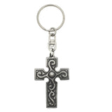 Celtic cross pewter keyring with raised scrollwork